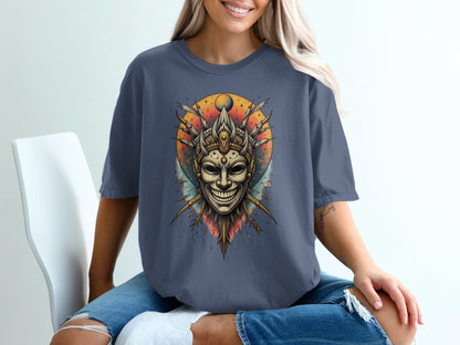 Smiling Mask on Celestial Background Graphic Tee Shirt - IconVexa