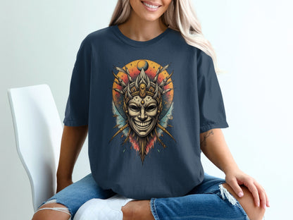 Smiling Mask on Celestial Background Graphic Tee Shirt - IconVexa