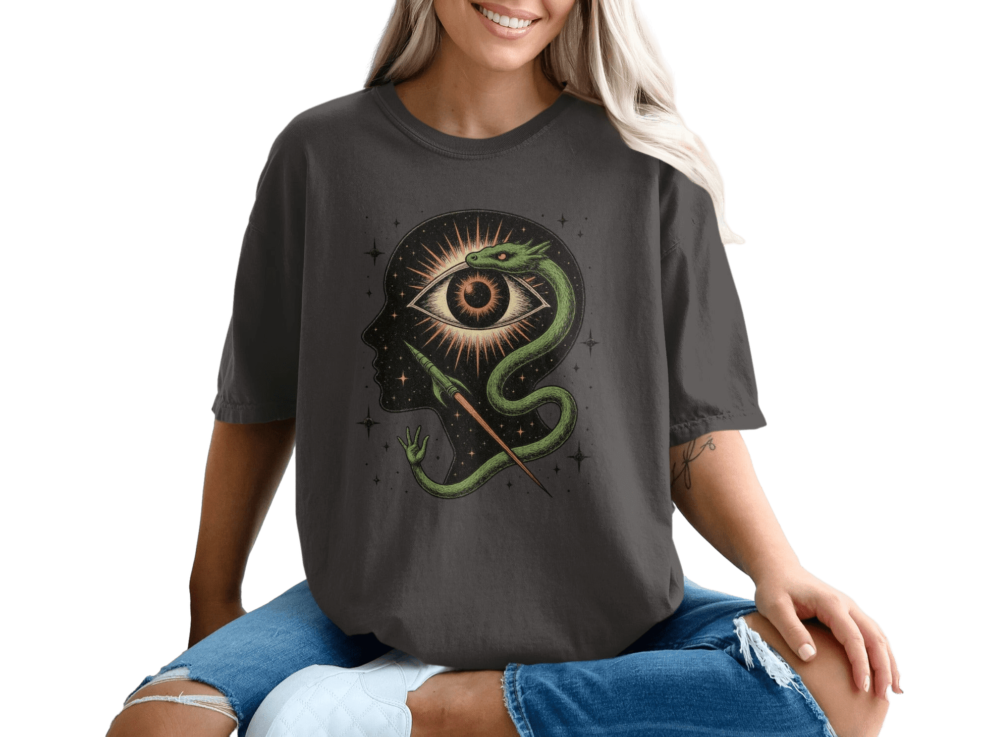 Snake Surrounding an Eye Design Illustration on a T-Shirt - IconVexa