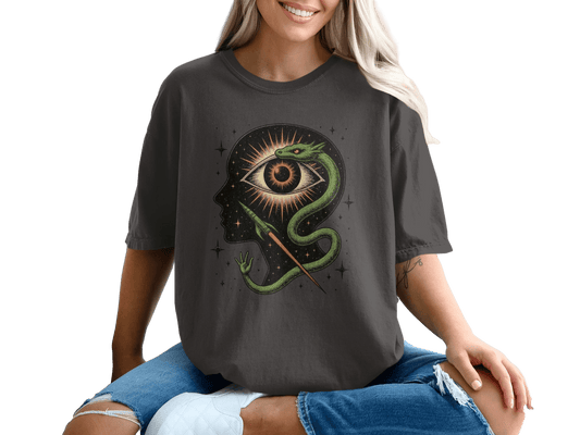 Snake Surrounding an Eye Design Illustration on a T-Shirt - IconVexa