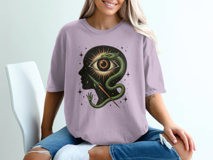 Snake Surrounding an Eye Design Illustration on a T-Shirt - IconVexa
