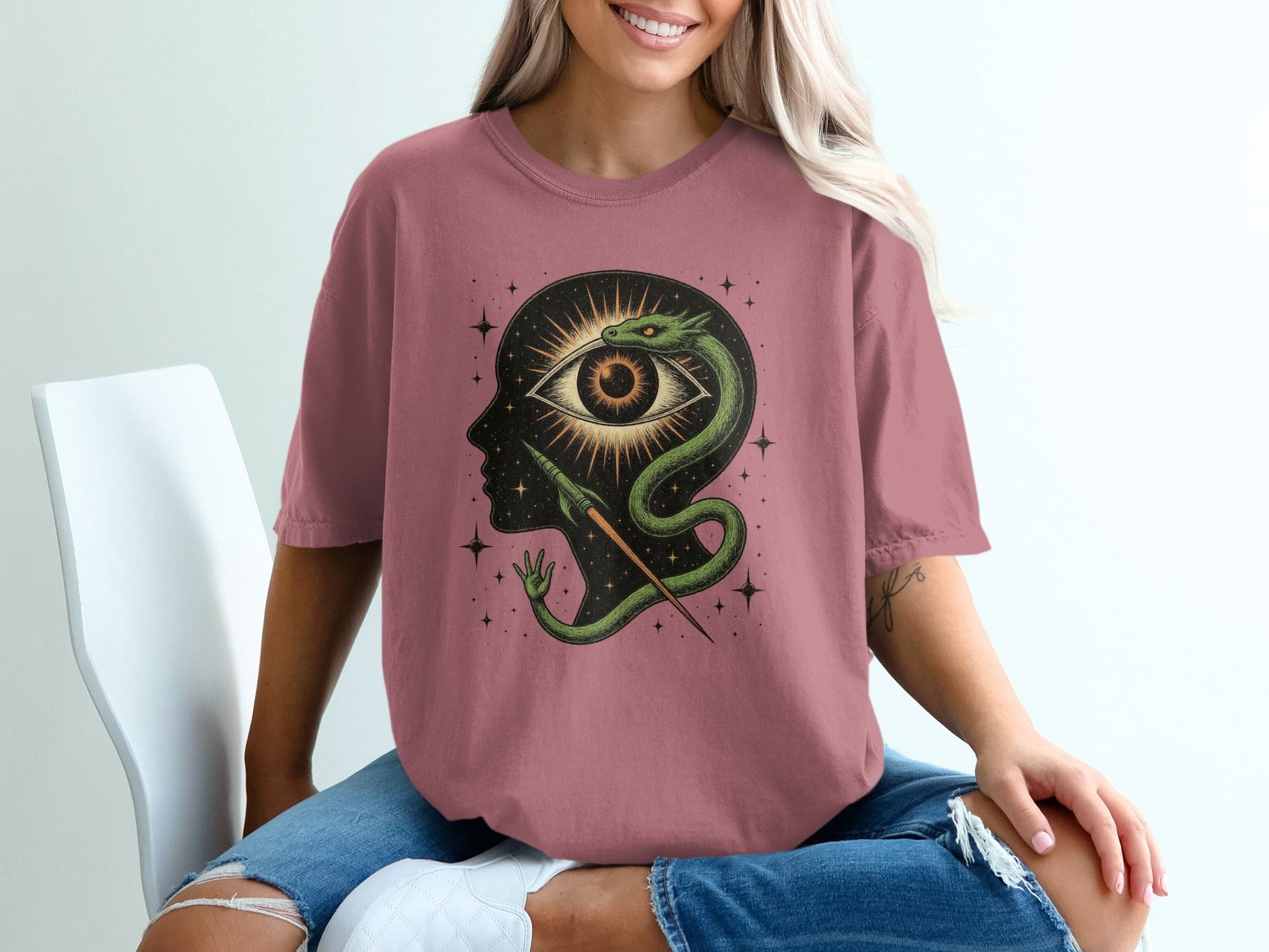 Snake Surrounding an Eye Design Illustration on a T-Shirt - IconVexa