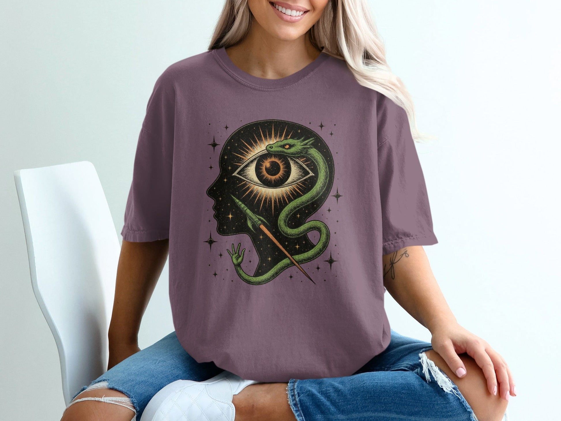 Snake Surrounding an Eye Design Illustration on a T-Shirt - IconVexa