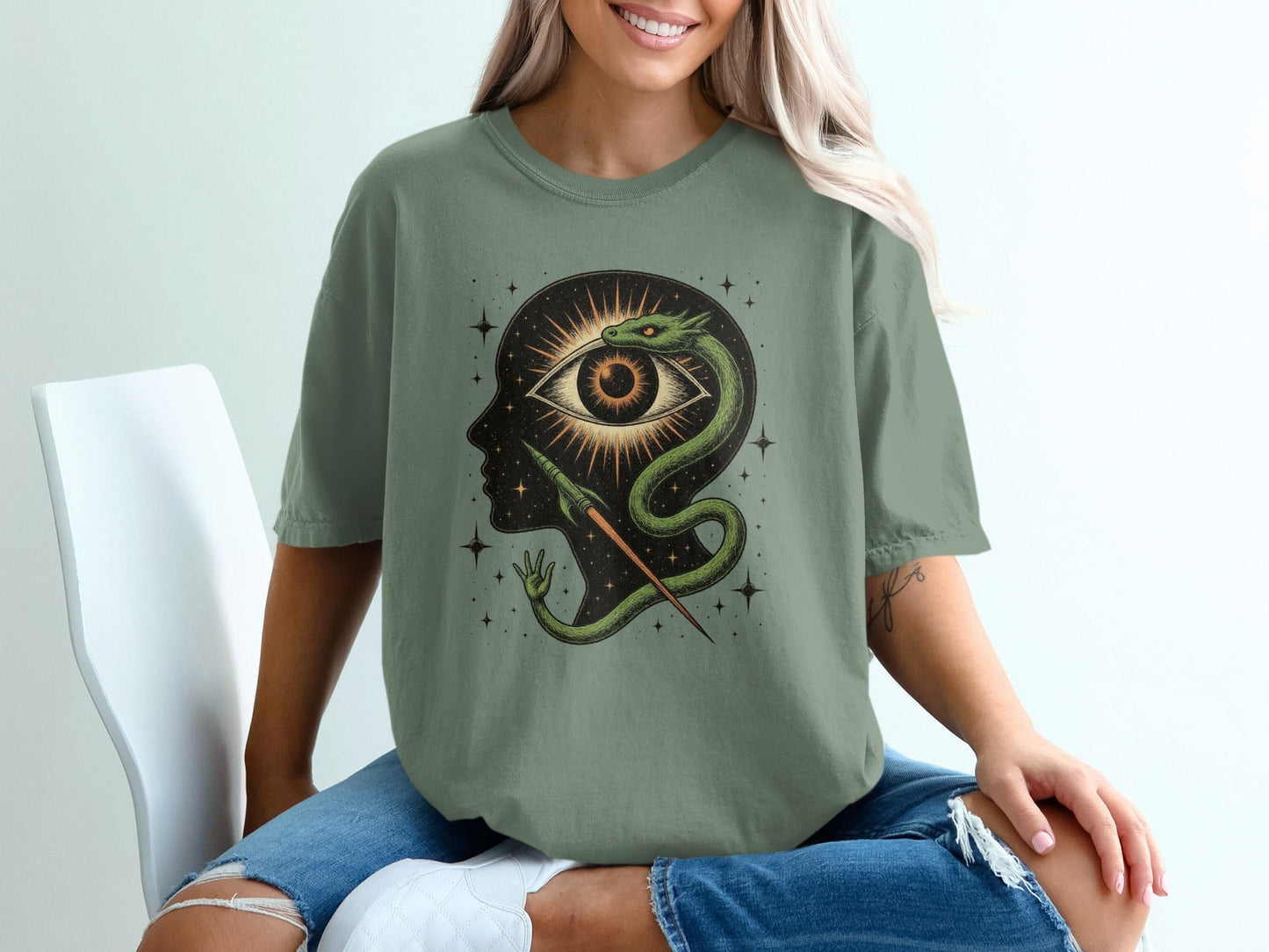 Snake Surrounding an Eye Design Illustration on a T-Shirt - IconVexa
