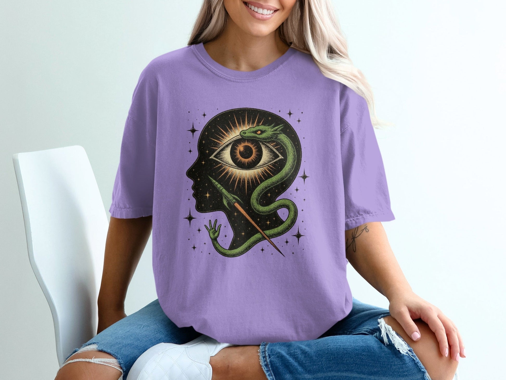 Snake Surrounding an Eye Design Illustration on a T-Shirt - IconVexa