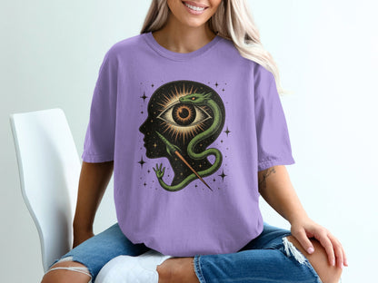 Snake Surrounding an Eye Design Illustration on a T-Shirt - IconVexa