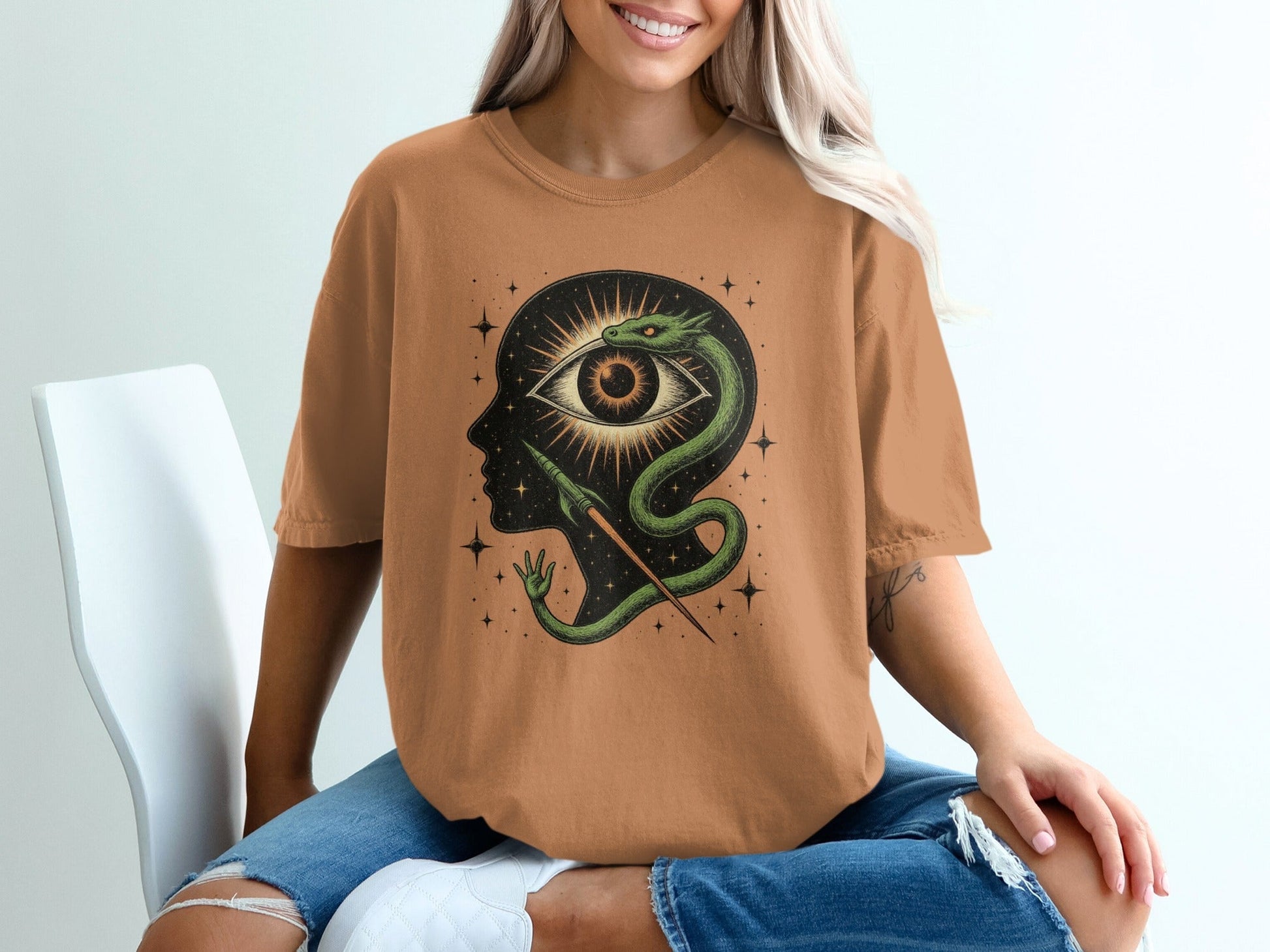 Snake Surrounding an Eye Design Illustration on a T-Shirt - IconVexa