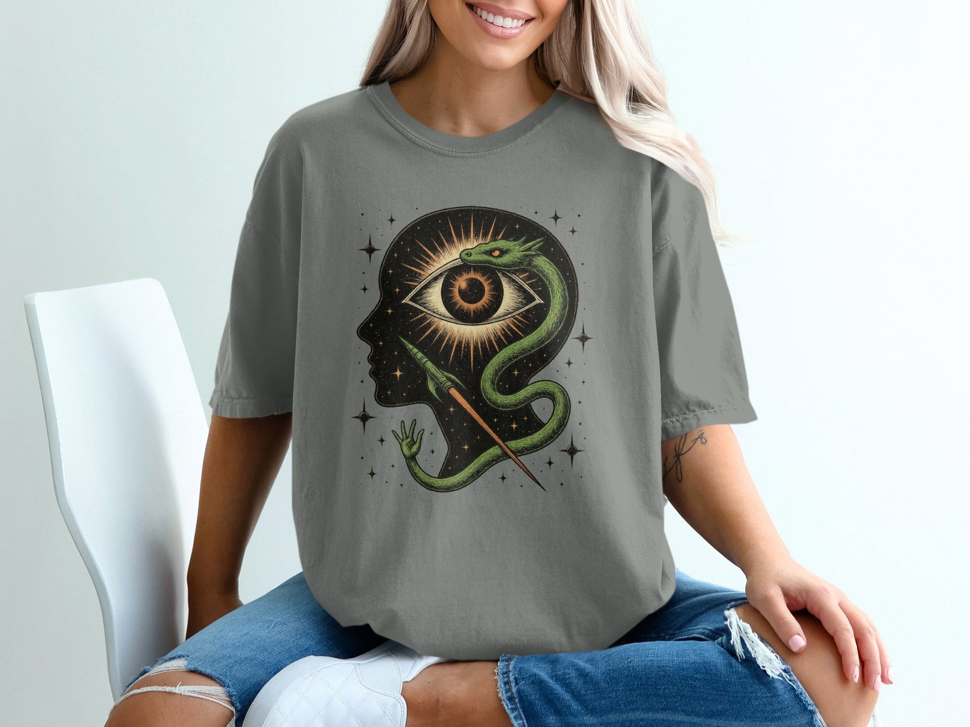 Snake Surrounding an Eye Design Illustration on a T-Shirt - IconVexa