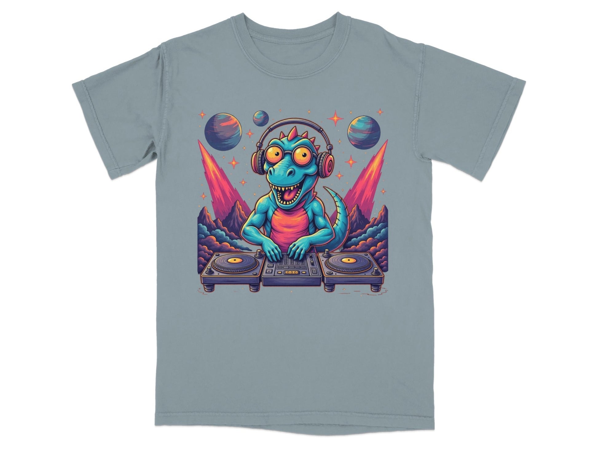 Space DJ Dinosaur With Headphones Graphic Design T-Shirt - IconVexa