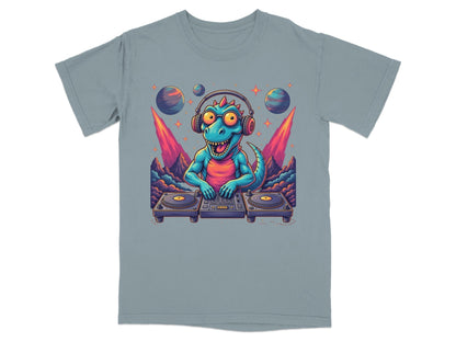 Space DJ Dinosaur With Headphones Graphic Design T-Shirt - IconVexa