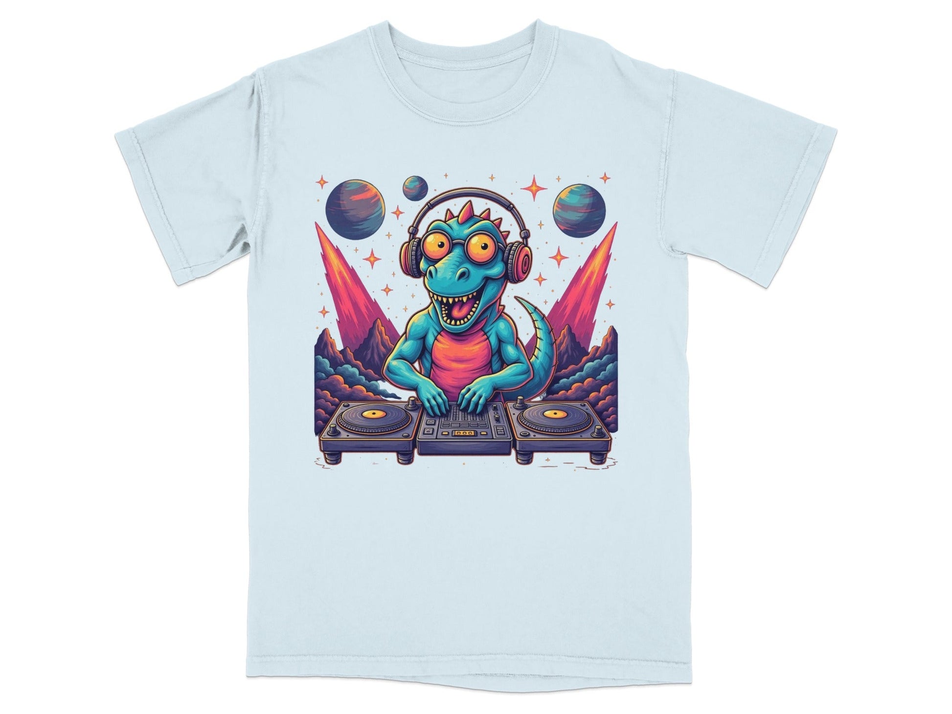 Space DJ Dinosaur With Headphones Graphic Design T-Shirt - IconVexa