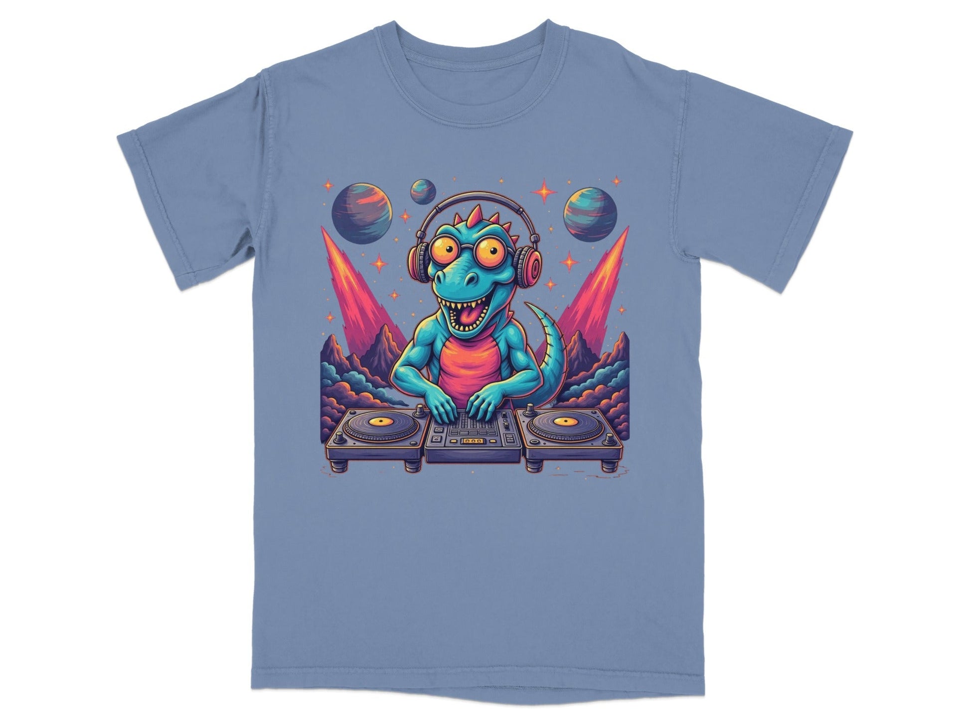 Space DJ Dinosaur With Headphones Graphic Design T-Shirt - IconVexa