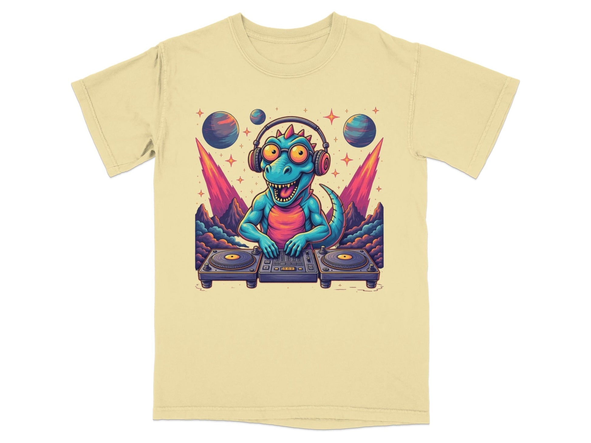 Space DJ Dinosaur With Headphones Graphic Design T-Shirt - IconVexa