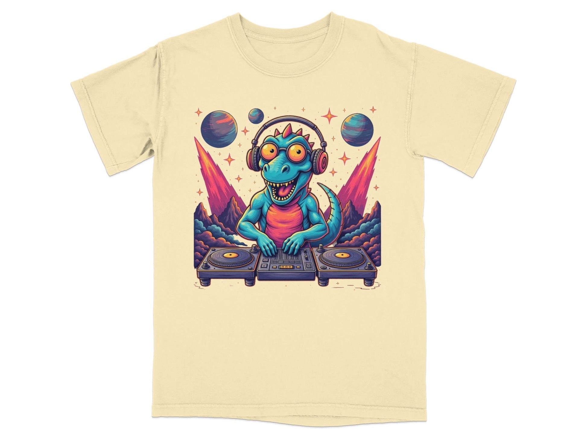 Space DJ Dinosaur With Headphones Graphic Design T-Shirt - IconVexa