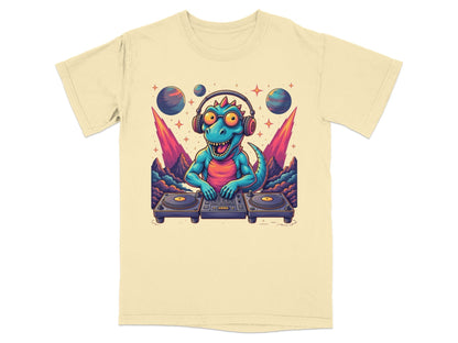 Space DJ Dinosaur With Headphones Graphic Design T-Shirt - IconVexa