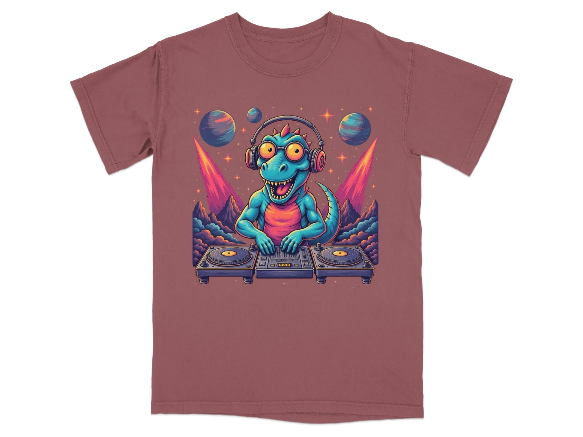 Space DJ Dinosaur With Headphones Graphic Design T-Shirt - IconVexa
