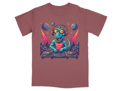 Space DJ Dinosaur With Headphones Graphic Design T-Shirt - IconVexa
