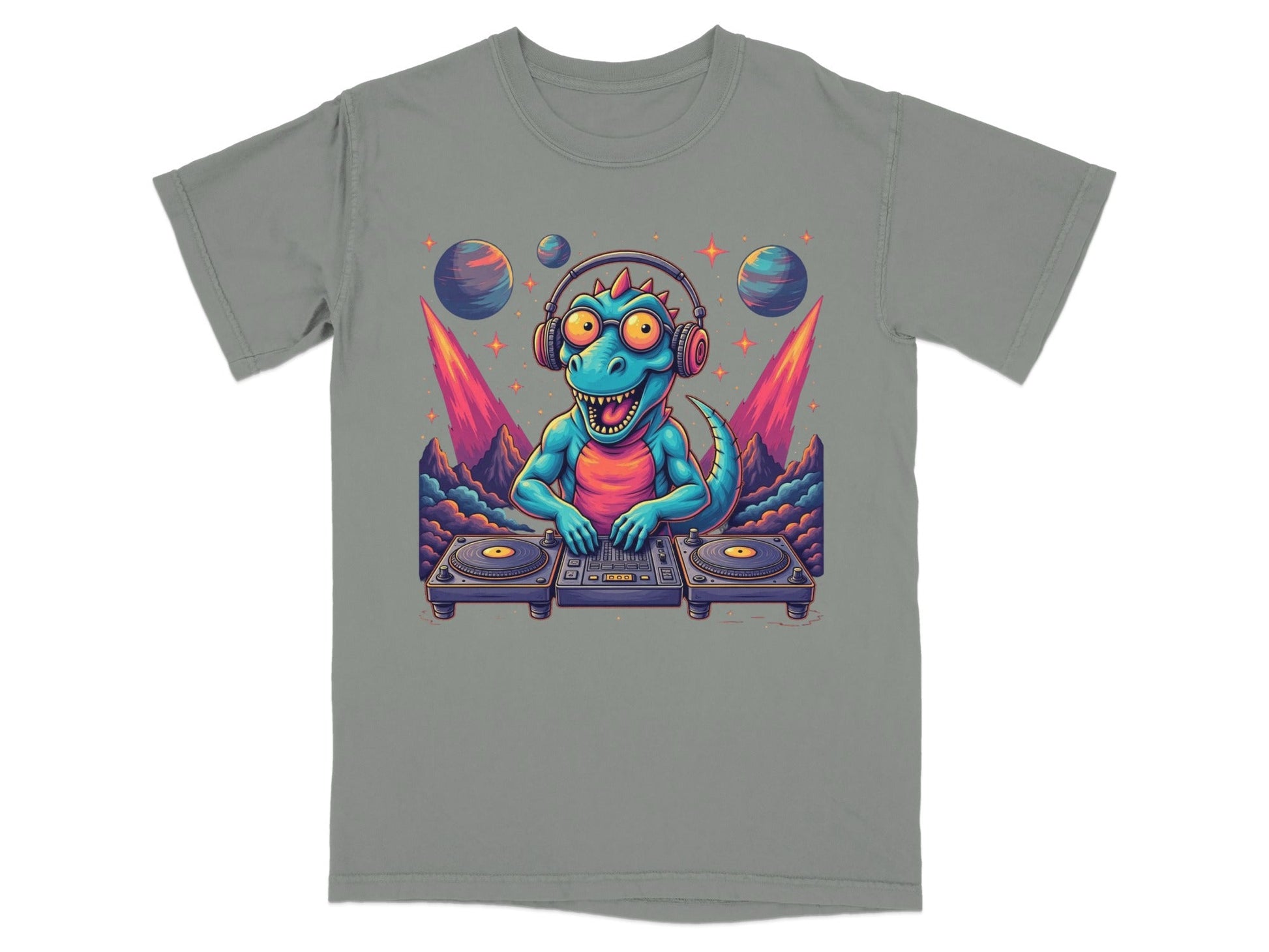 Space DJ Dinosaur With Headphones Graphic Design T-Shirt - IconVexa