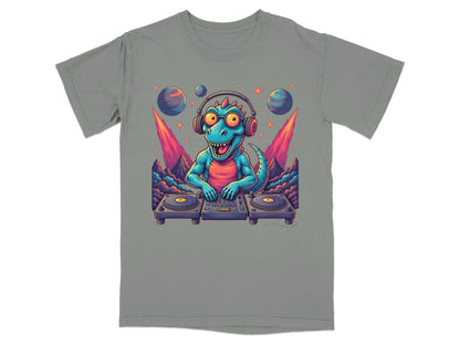 Space DJ Dinosaur With Headphones Graphic Design T-Shirt - IconVexa