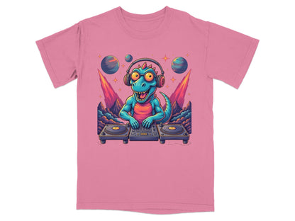 Space DJ Dinosaur With Headphones Graphic Design T-Shirt - IconVexa