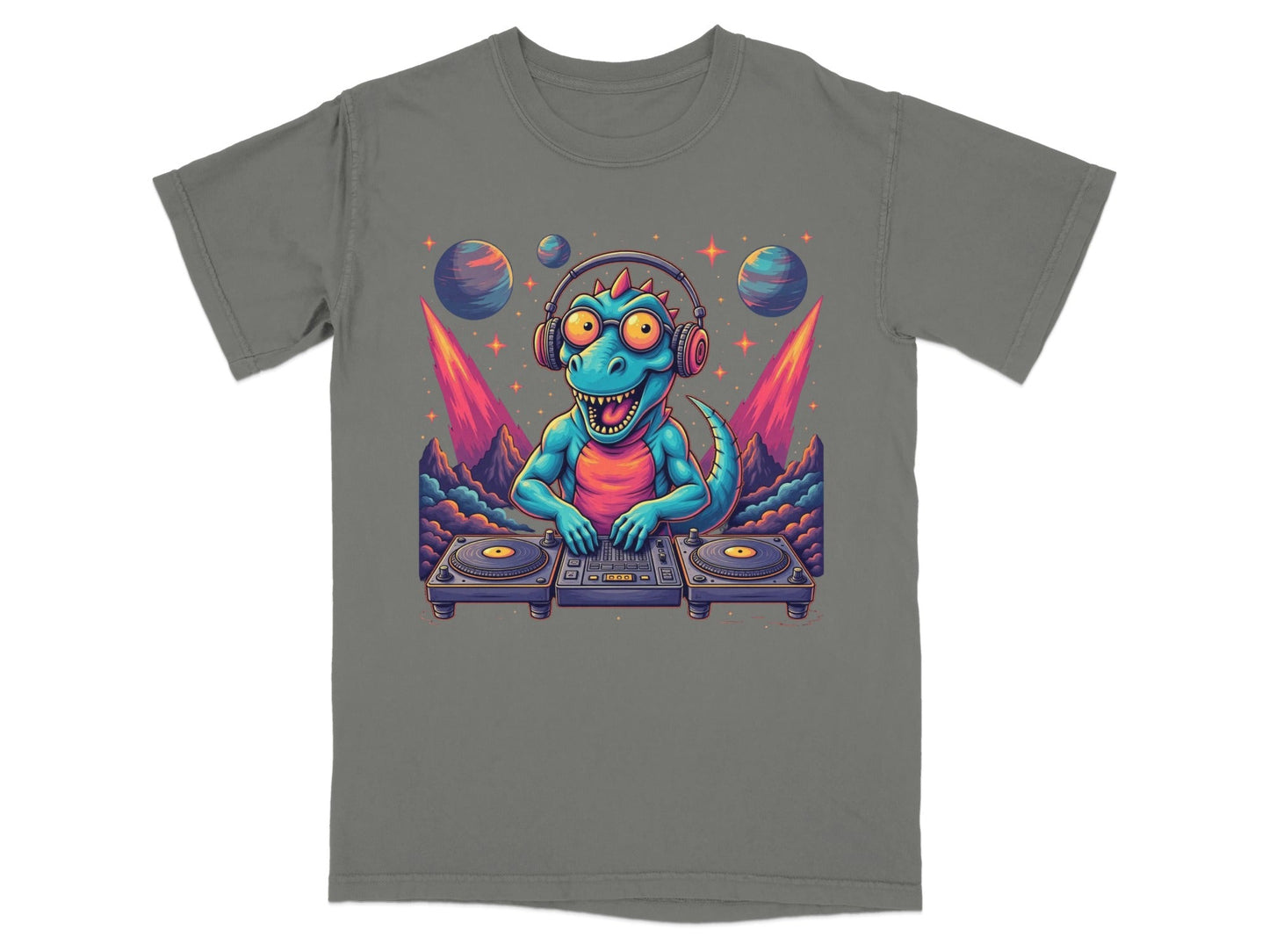 Space DJ Dinosaur With Headphones Graphic Design T-Shirt - IconVexa