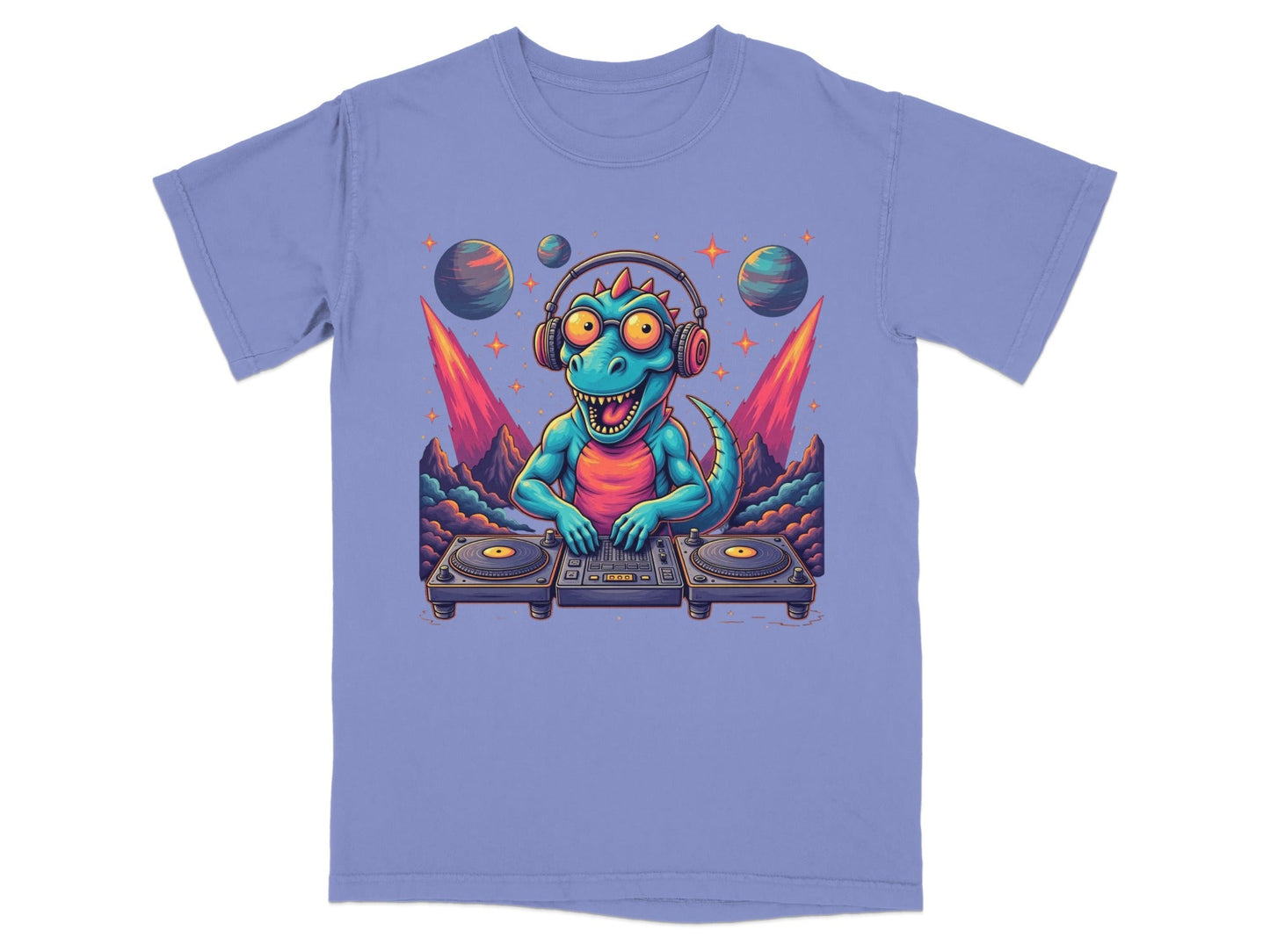 Space DJ Dinosaur With Headphones Graphic Design T-Shirt - IconVexa