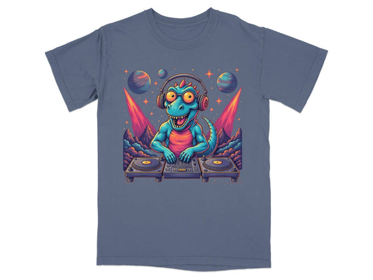 Space DJ Dinosaur With Headphones Graphic Design T-Shirt - IconVexa