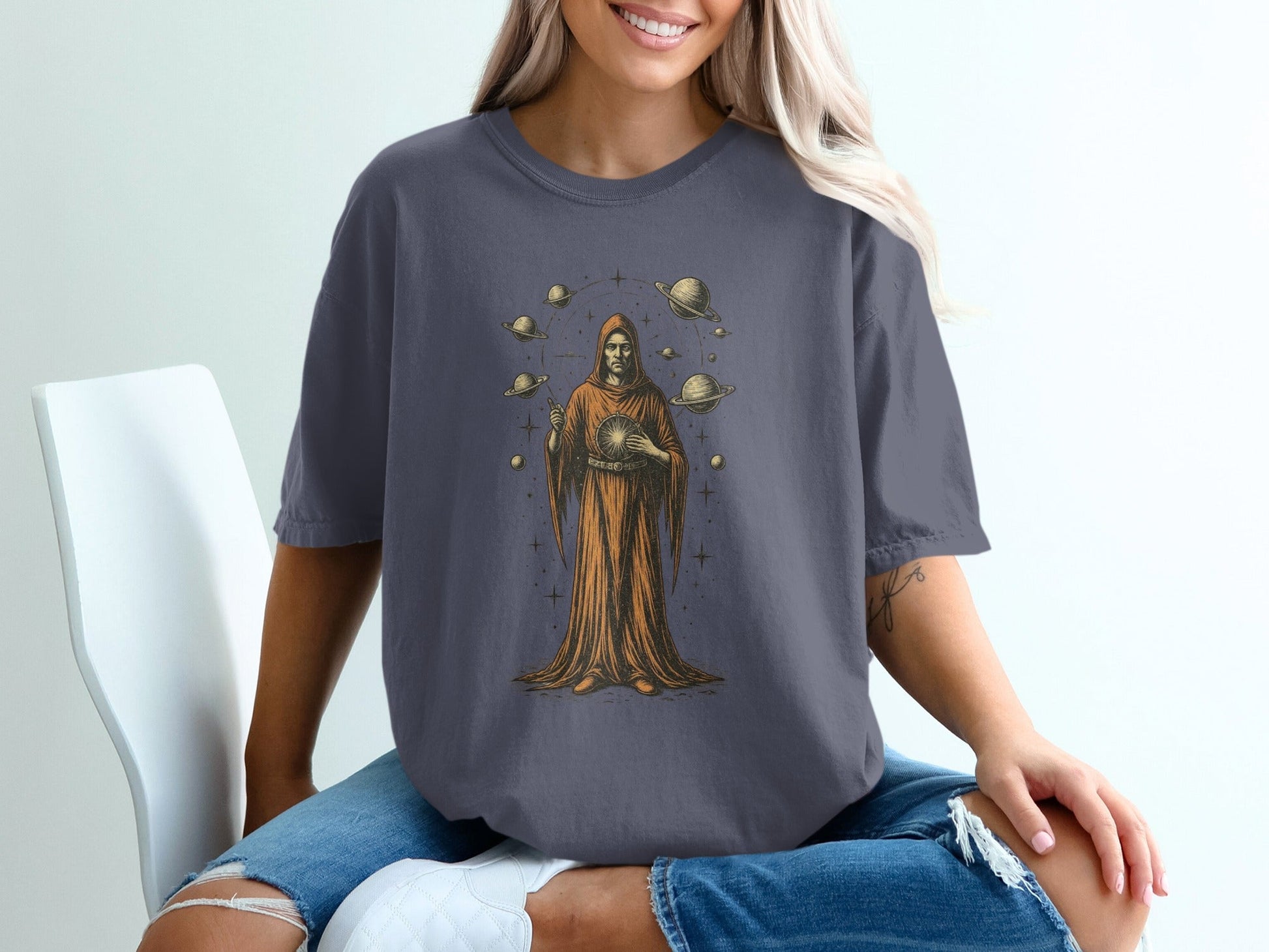 Space Mage Planets Mystical Illustration Design T-Shirt - IconVexa