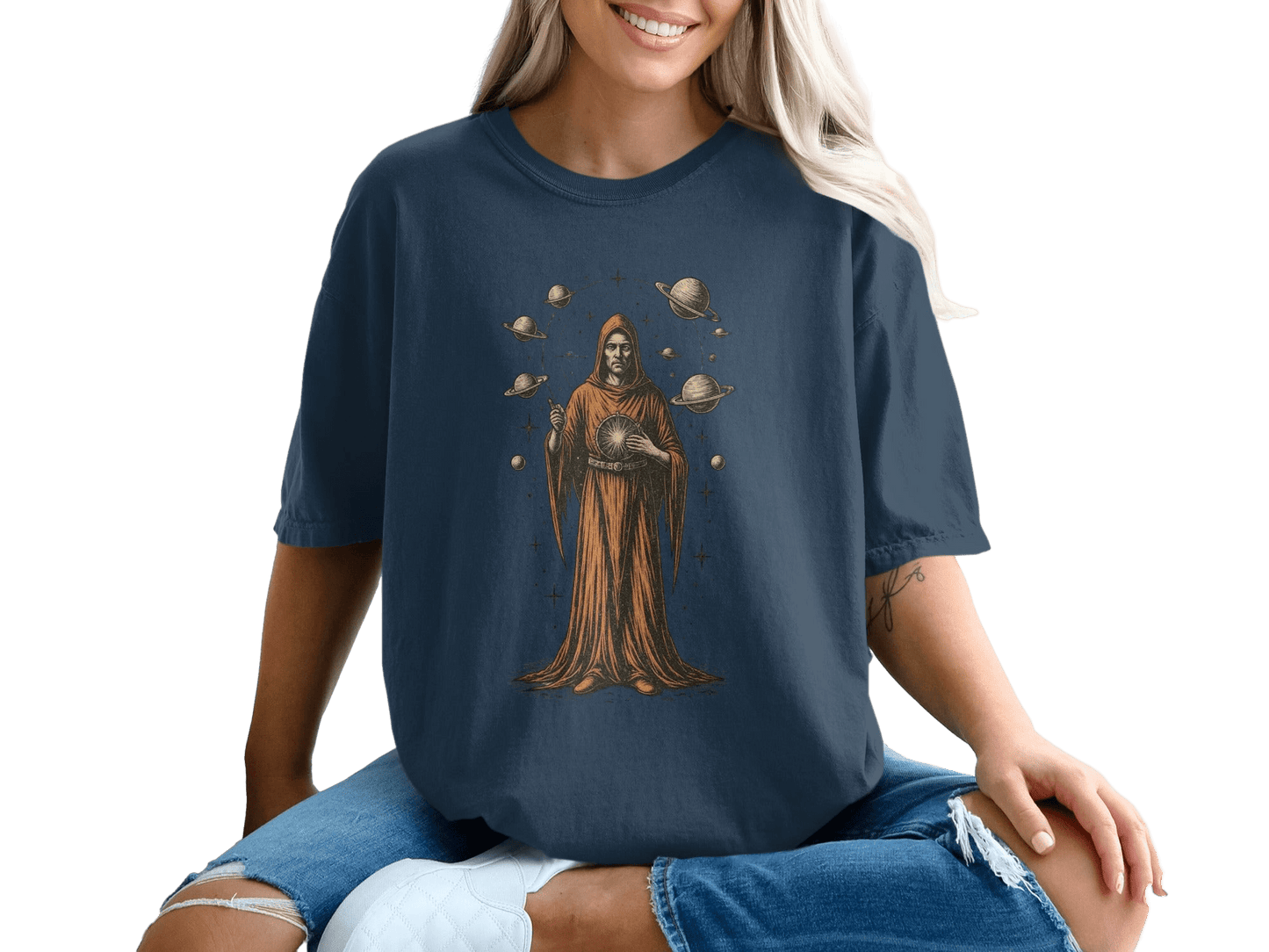 Space Mage Planets Mystical Illustration Design T-Shirt - IconVexa