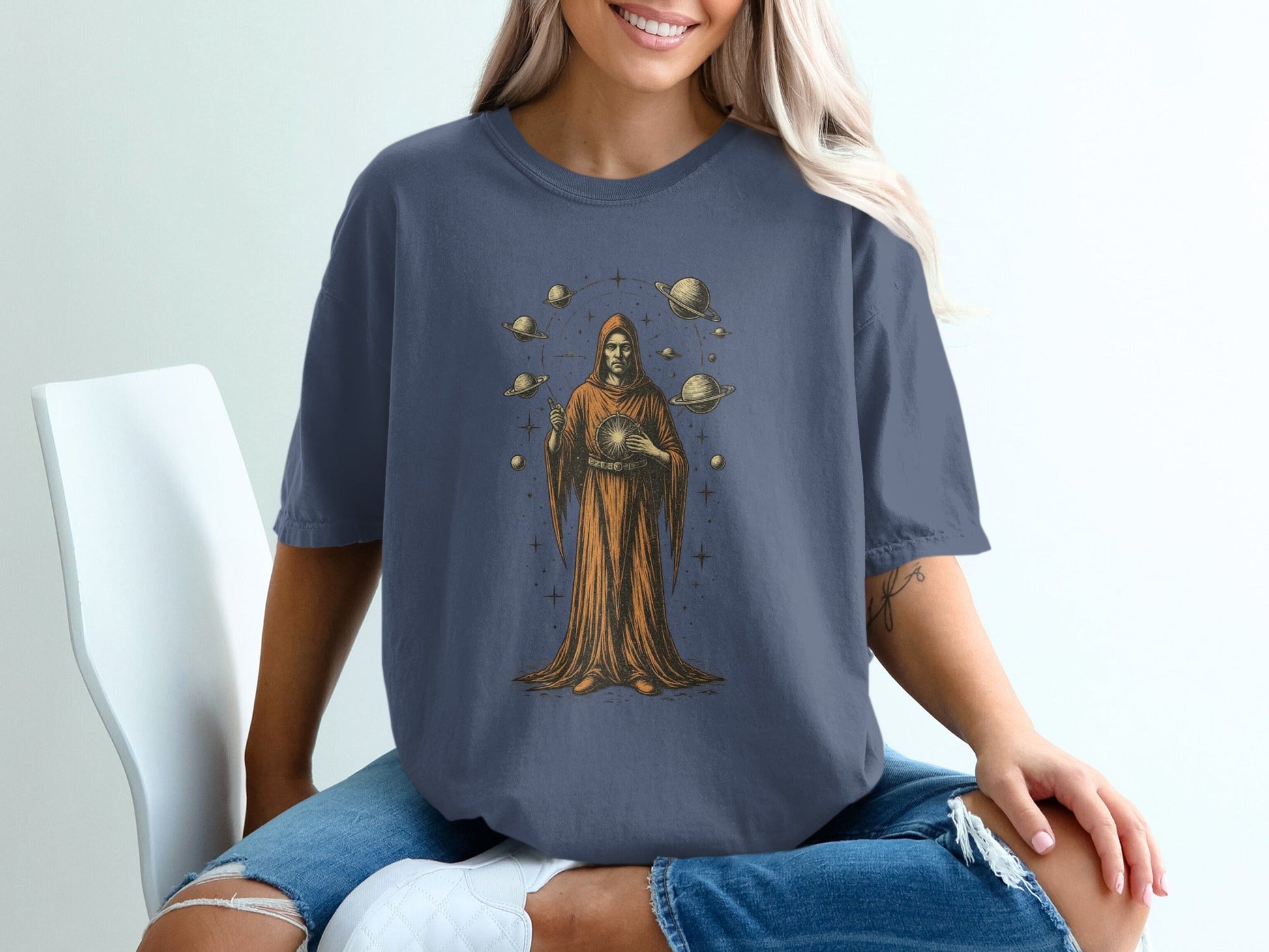 Space Mage Planets Mystical Illustration Design T-Shirt - IconVexa