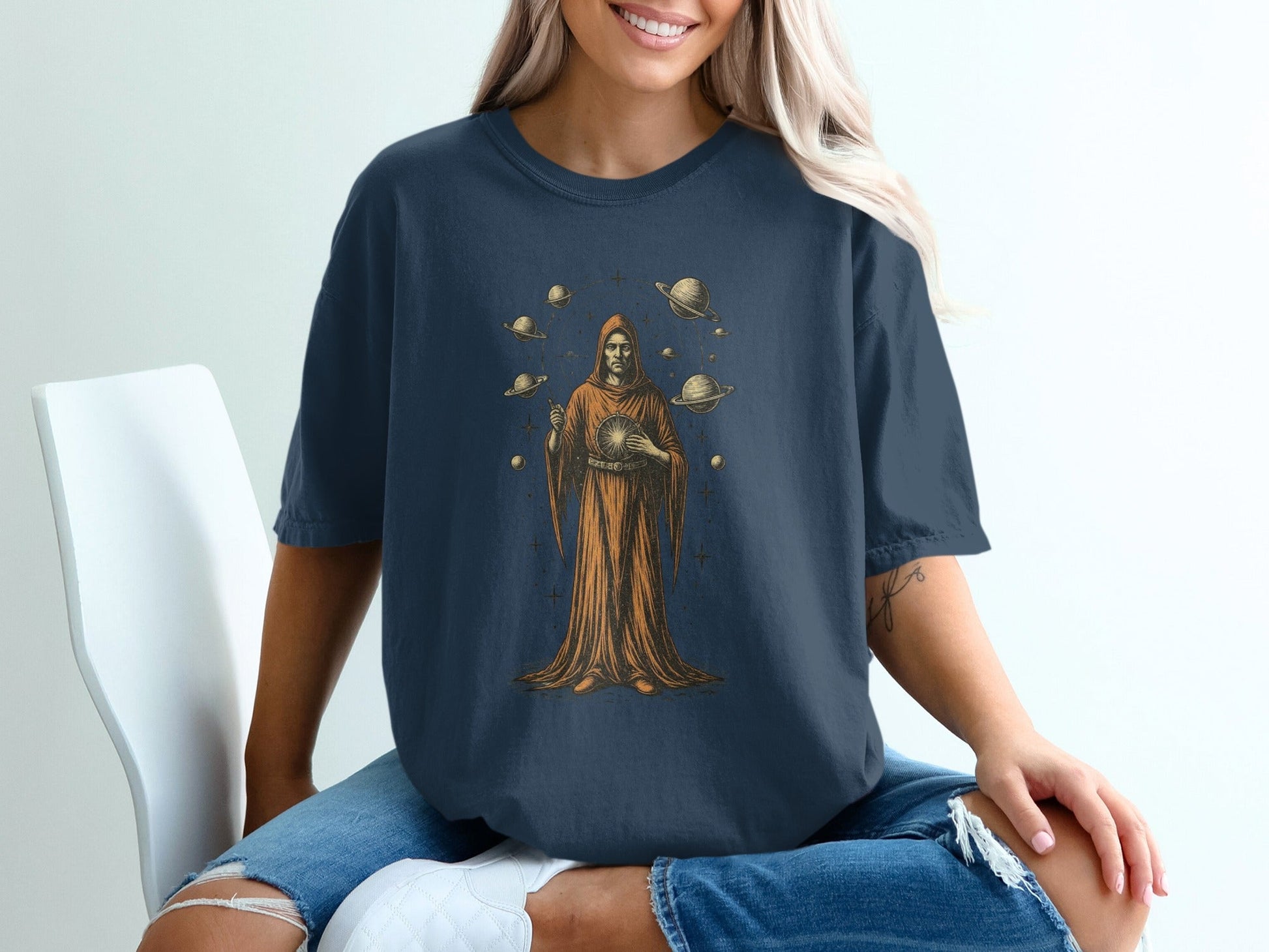 Space Mage Planets Mystical Illustration Design T-Shirt - IconVexa