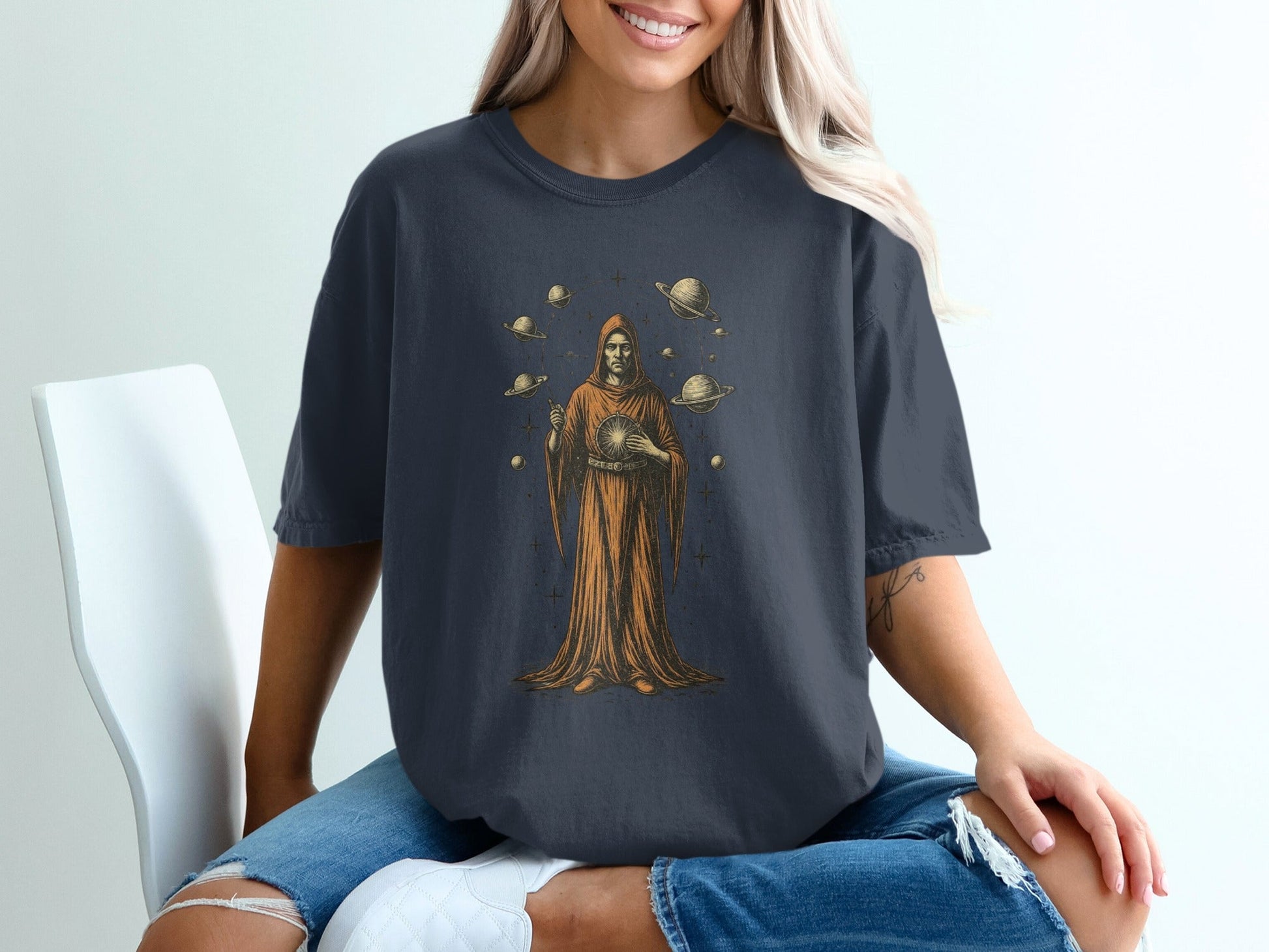 Space Mage Planets Mystical Illustration Design T-Shirt - IconVexa