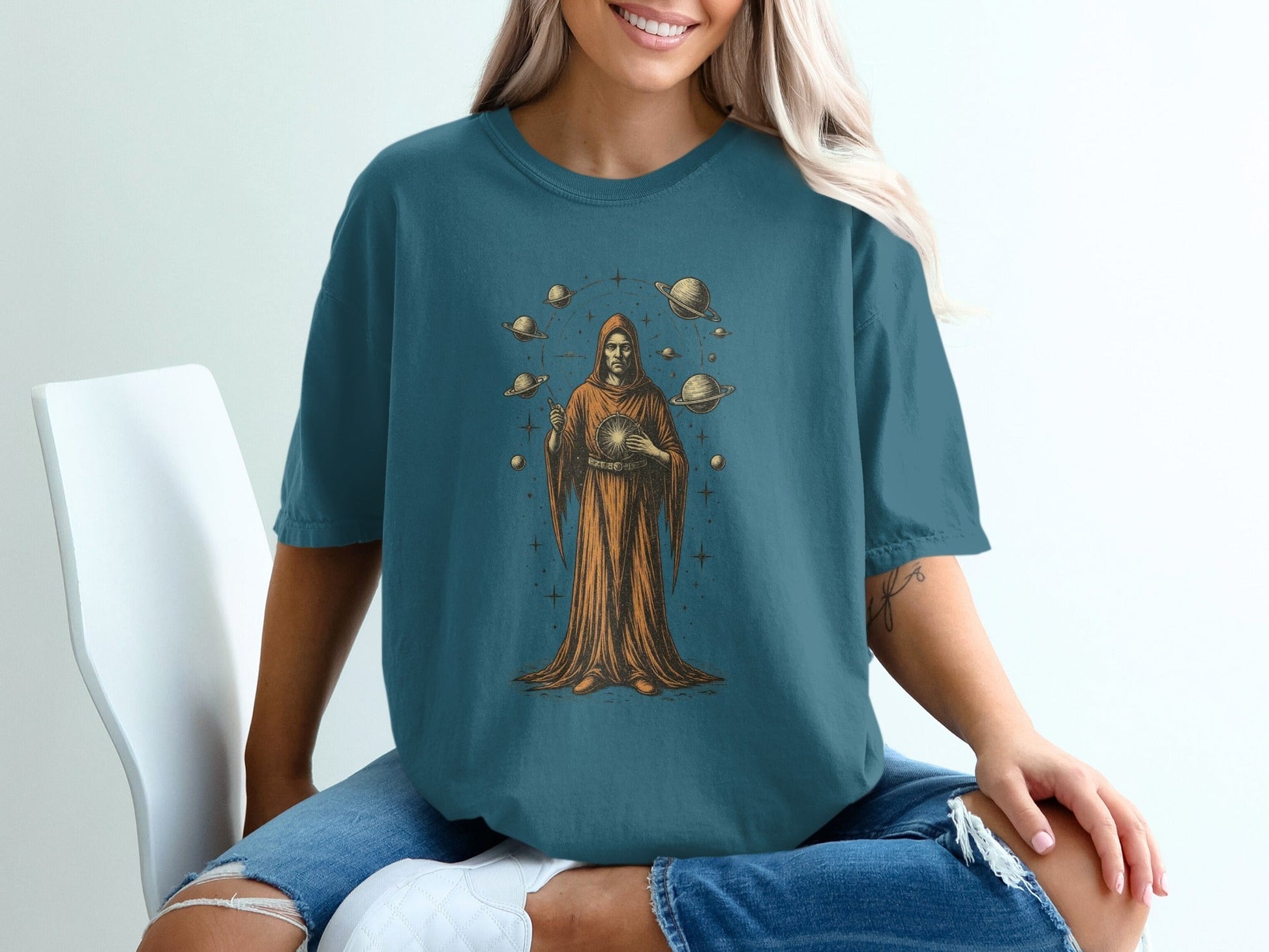 Space Mage Planets Mystical Illustration Design T-Shirt - IconVexa