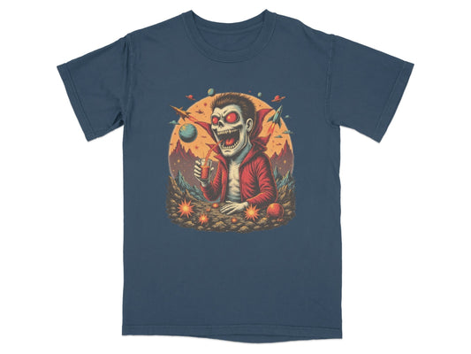 Space Vampire With Drink Graphic Novelty Cool T-Shirt - IconVexa