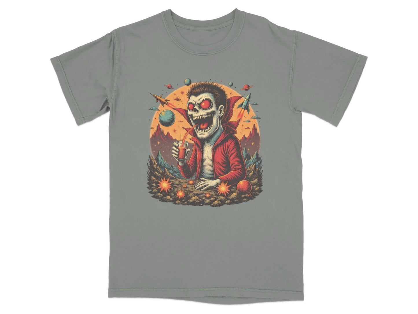 Space Vampire With Drink Graphic Novelty Cool T-Shirt - IconVexa