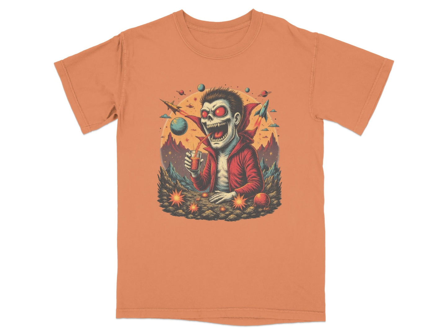 Space Vampire With Drink Graphic Novelty Cool T-Shirt - IconVexa