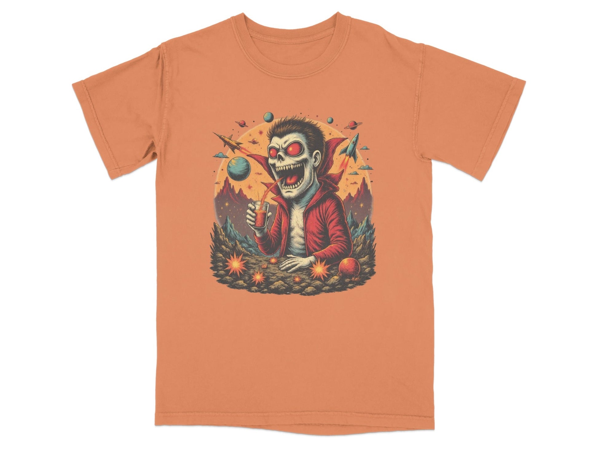 Space Vampire With Drink Graphic Novelty Cool T-Shirt - IconVexa