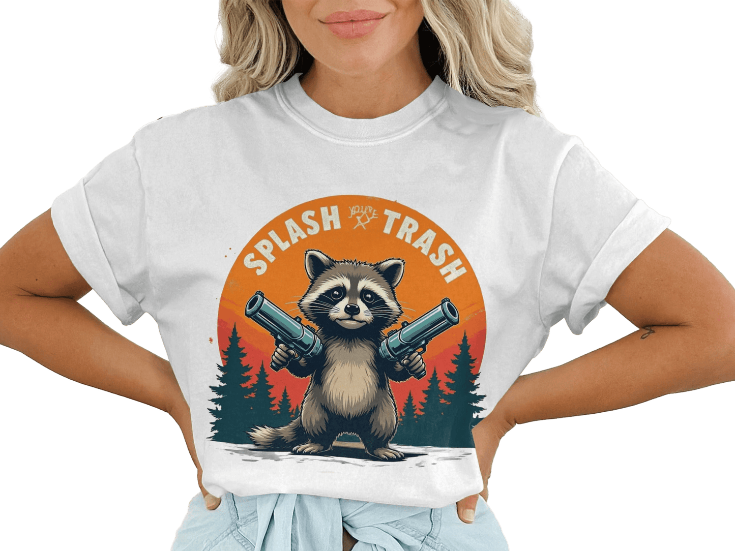 Splash Trash Raccoon T-Shirt, Funny Animal Tee, Bandit T-Shirt, Meme Shirt, Cartoon Graphic Tee, Unique Design Top - IconVexa