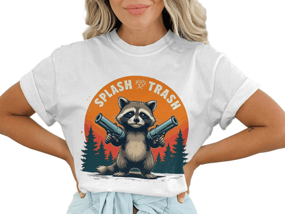 Splash Trash Raccoon T-Shirt, Funny Animal Tee, Bandit T-Shirt, Meme Shirt, Cartoon Graphic Tee, Unique Design Top - IconVexa