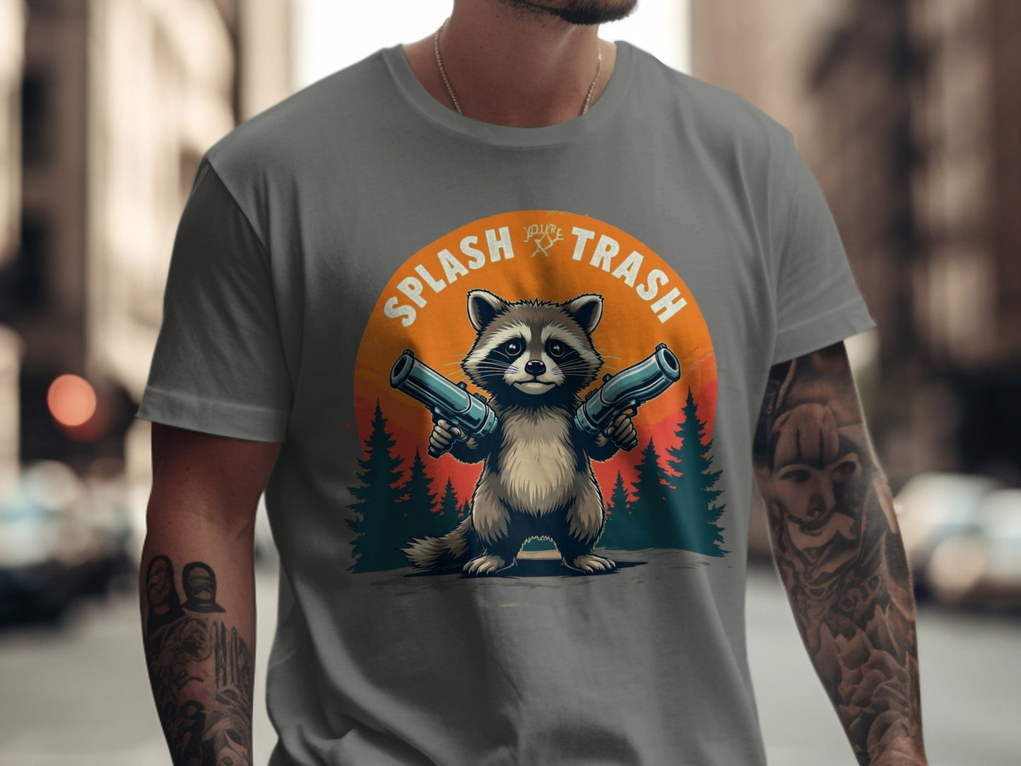 Splash Trash Raccoon T-Shirt, Funny Animal Tee, Bandit T-Shirt, Meme Shirt, Cartoon Graphic Tee, Unique Design Top - IconVexa