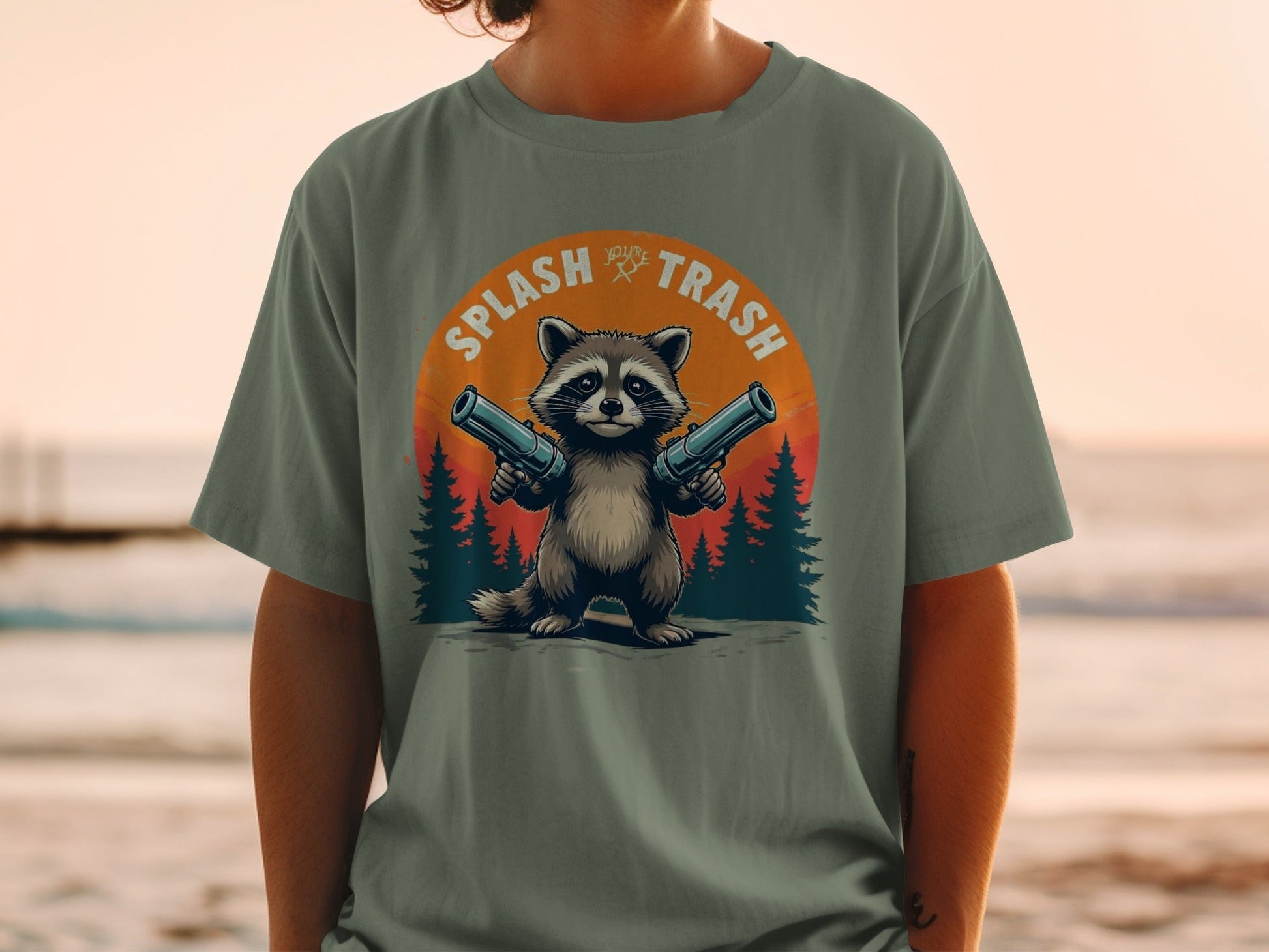 Splash Trash Raccoon T-Shirt, Funny Animal Tee, Bandit T-Shirt, Meme Shirt, Cartoon Graphic Tee, Unique Design Top - IconVexa