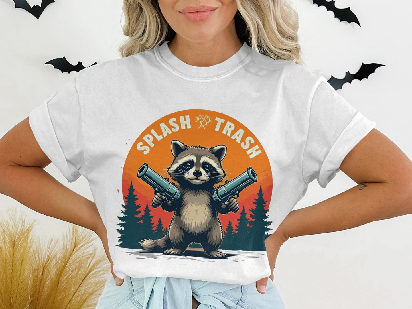 Splash Trash Raccoon T-Shirt, Funny Animal Tee, Bandit T-Shirt, Meme Shirt, Cartoon Graphic Tee, Unique Design Top - IconVexa