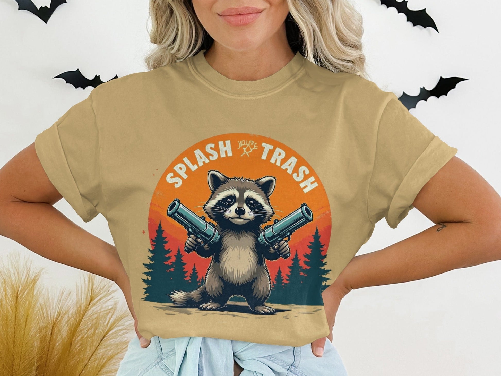 Splash Trash Raccoon T-Shirt, Funny Animal Tee, Bandit T-Shirt, Meme Shirt, Cartoon Graphic Tee, Unique Design Top - IconVexa