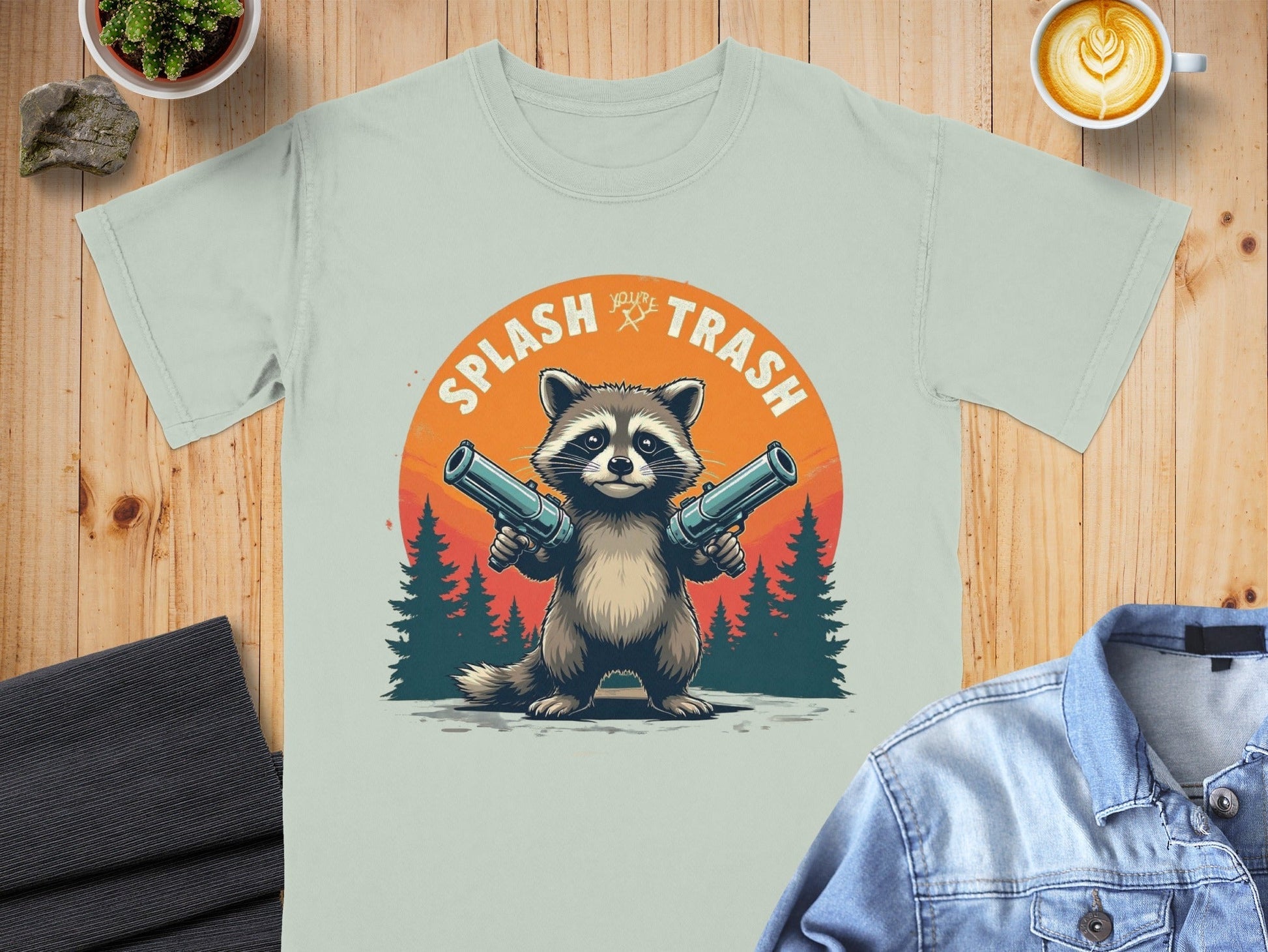Splash Trash Raccoon T-Shirt, Funny Animal Tee, Bandit T-Shirt, Meme Shirt, Cartoon Graphic Tee, Unique Design Top - IconVexa