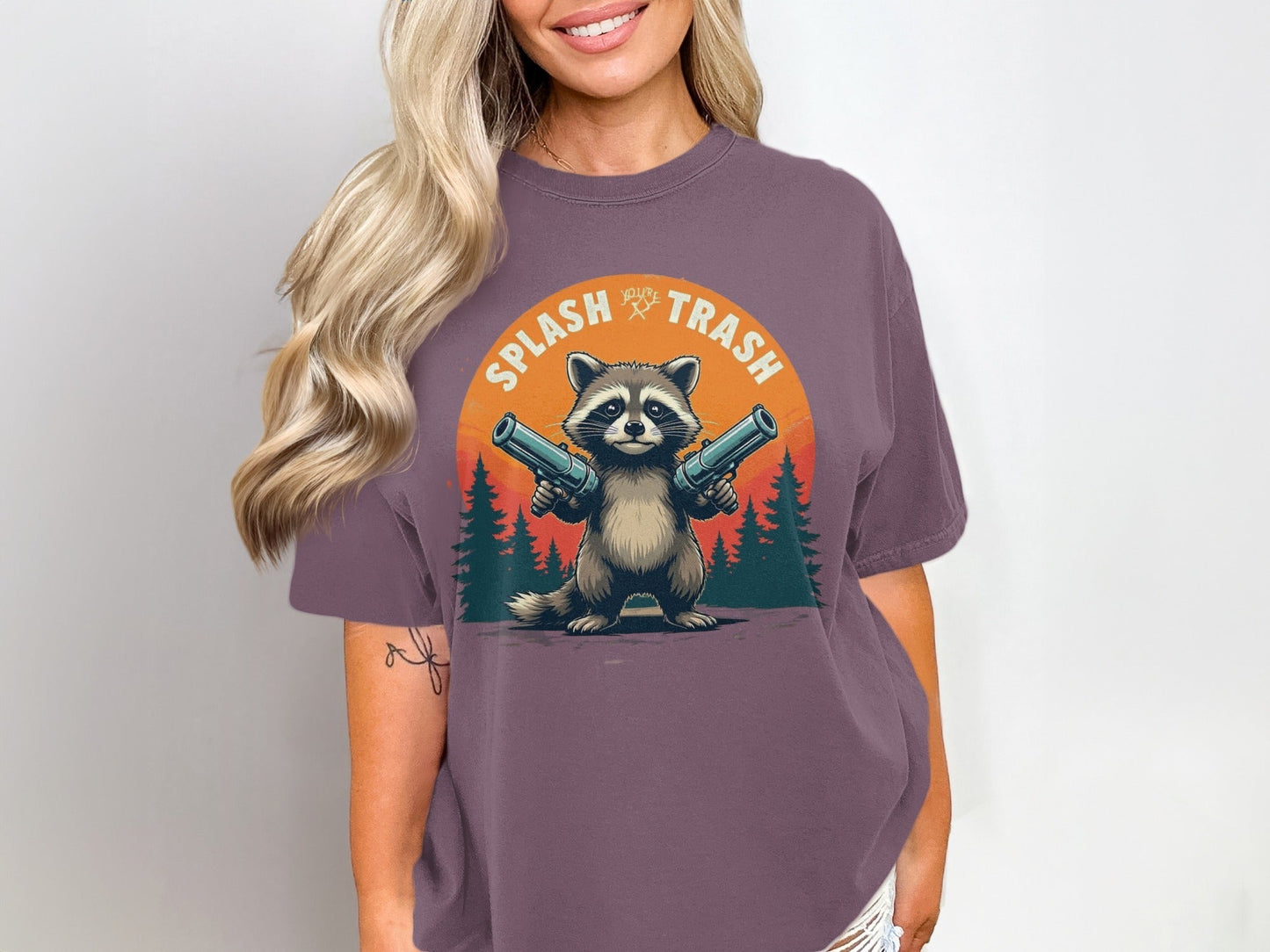 Splash Trash Raccoon T-Shirt, Funny Animal Tee, Bandit T-Shirt, Meme Shirt, Cartoon Graphic Tee, Unique Design Top - IconVexa