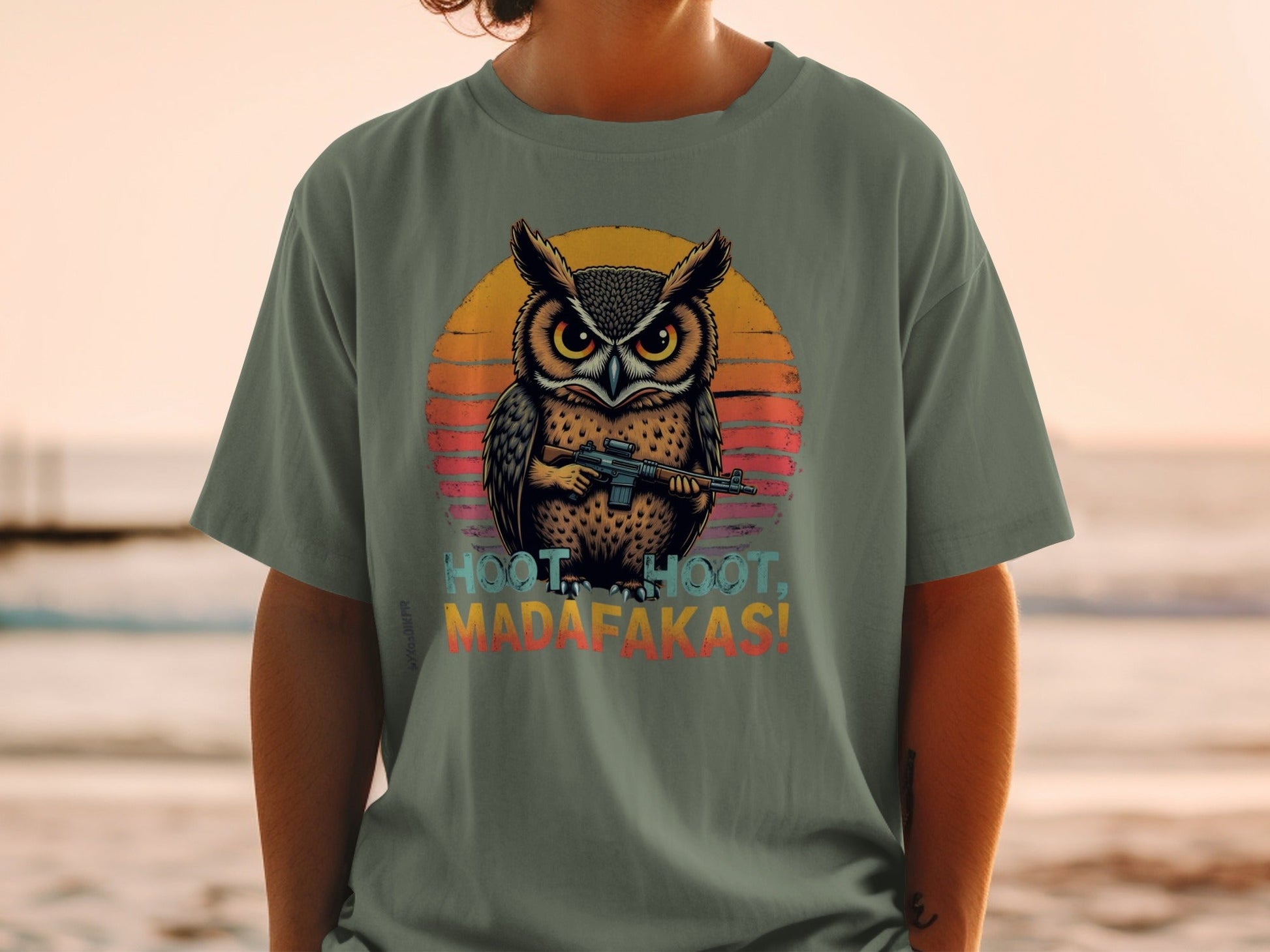 T-Shirt Owl With Gun Tee, Hoot Hoot Madafakas Shirt, Funny Owl Shirt, Animal Shirt, Novelty T Shirt, Graphic Tee, Trendy Shirt - IconVexa