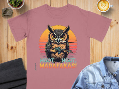 T-Shirt Owl With Gun Tee, Hoot Hoot Madafakas Shirt, Funny Owl Shirt, Animal Shirt, Novelty T Shirt, Graphic Tee, Trendy Shirt - IconVexa