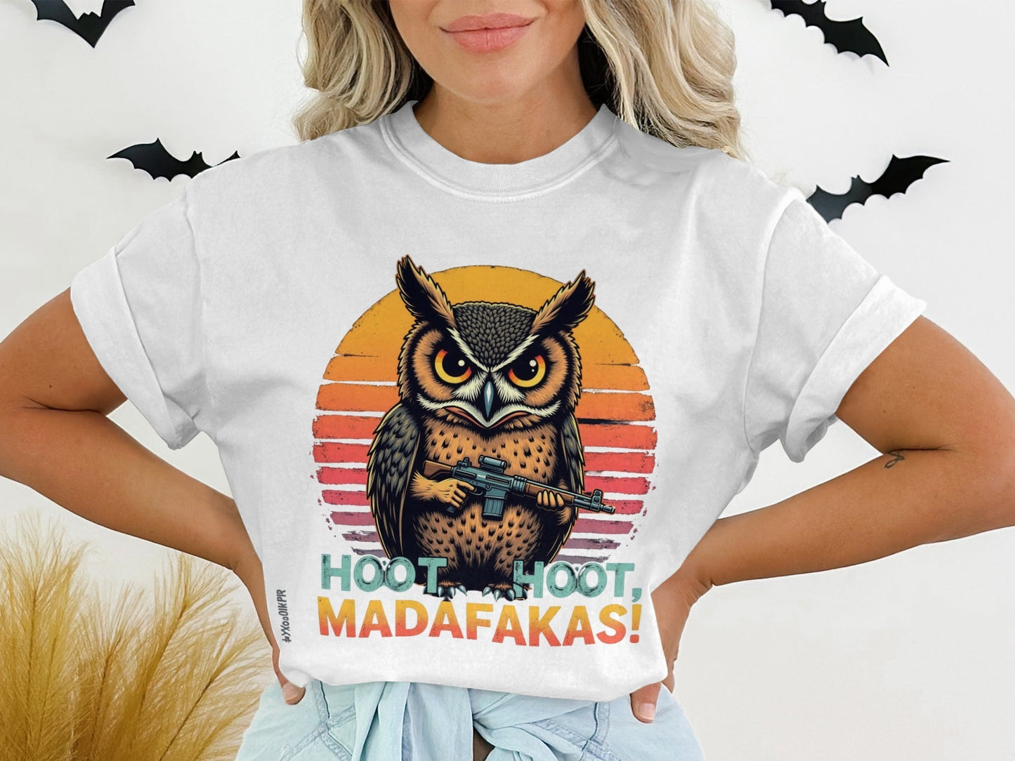 T-Shirt Owl With Gun Tee, Hoot Hoot Madafakas Shirt, Funny Owl Shirt, Animal Shirt, Novelty T Shirt, Graphic Tee, Trendy Shirt - IconVexa