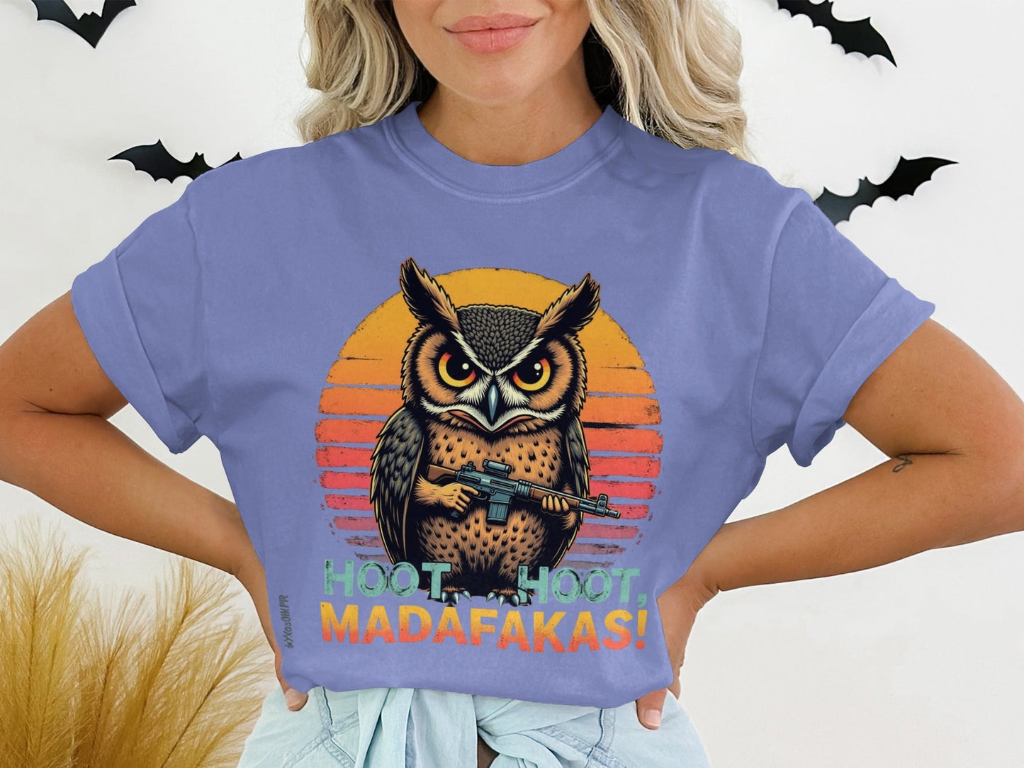 T-Shirt Owl With Gun Tee, Hoot Hoot Madafakas Shirt, Funny Owl Shirt, Animal Shirt, Novelty T Shirt, Graphic Tee, Trendy Shirt - IconVexa