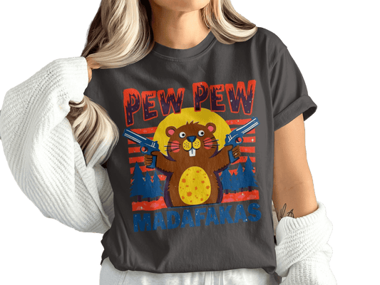 T-Shirt Pew Pew Madafakas, Beaver Tee, Funny Shirt, Animal Shirt, Meme T-Shirt, Offensive Tee, Cool Graphic Shirt, Gift T Shirt - IconVexa